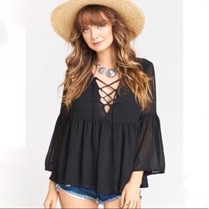 Show Me Your Mumu Black Poet Tie Top